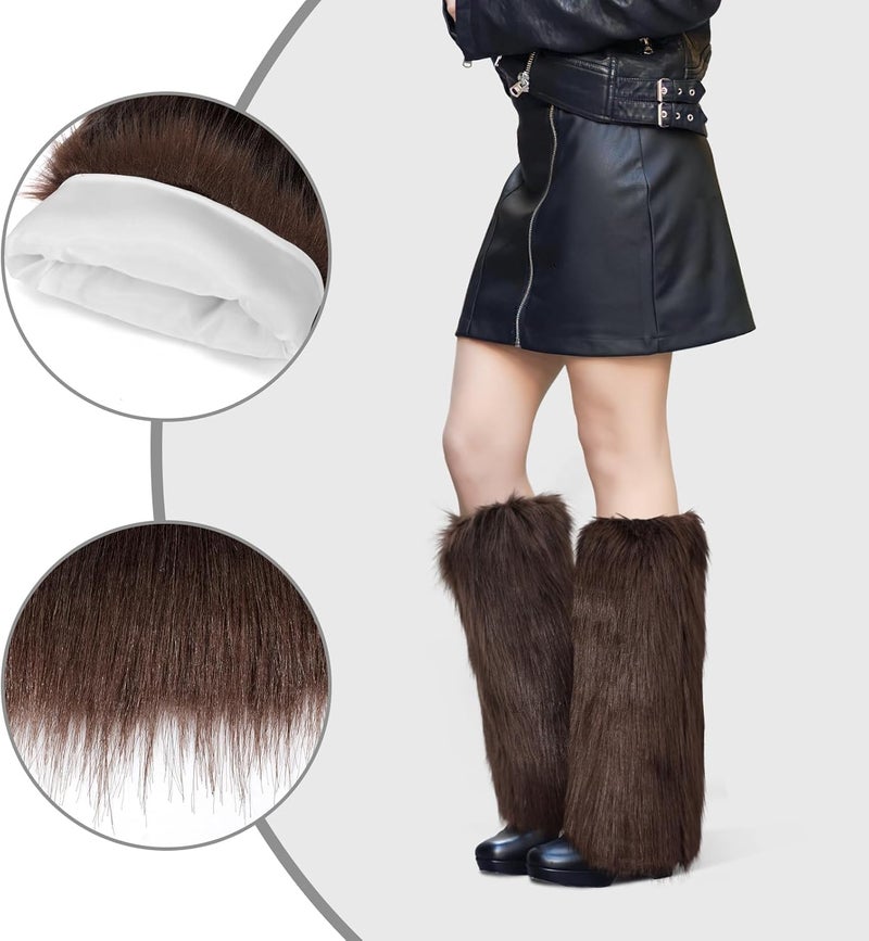 XEPST Faux Fur Fuzzy Leg Warmers Furry Boot Covers for Women, Warm Fuzzy Boot Cuff Boot Sleeves Leg Warmers for Party Costume - Image 2